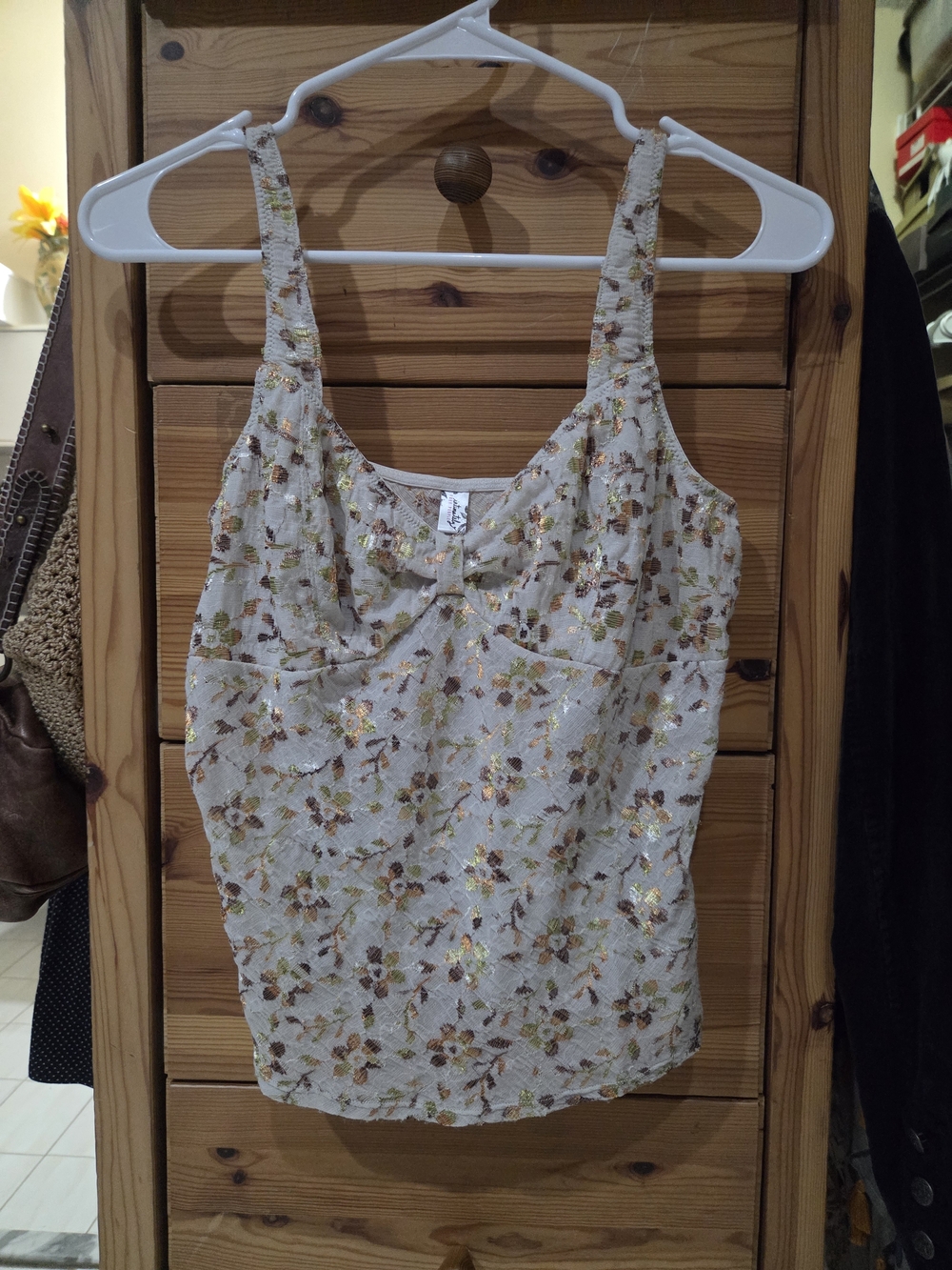 Floral Metallic-Accent Cream Camisole Tank Top